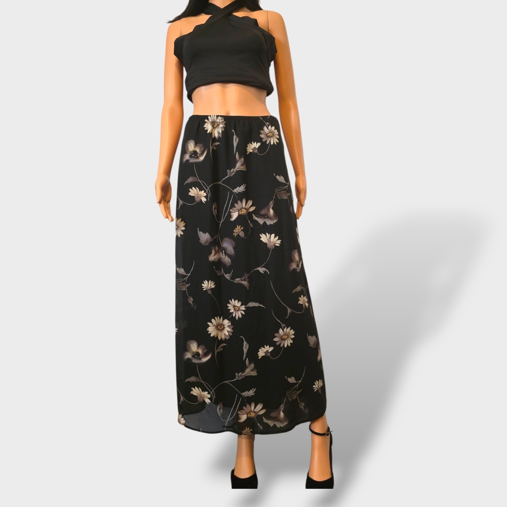 🖤90s Floral Black Maxi Skirt - Picture 2 of 6